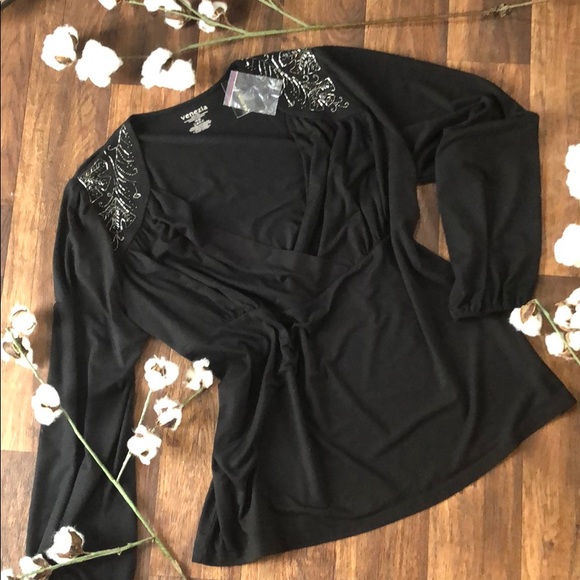 Venezia Tops - NWT Lane Bryant black blouse with beading